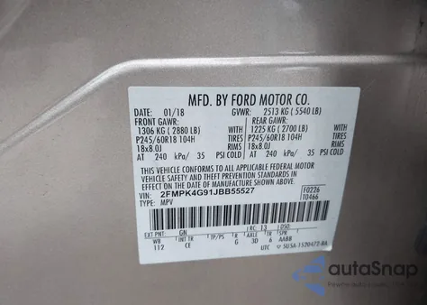 2018 Ford Edge Se z USA, uszkodzony, nr VIN 2FMPK4G91JBB55527